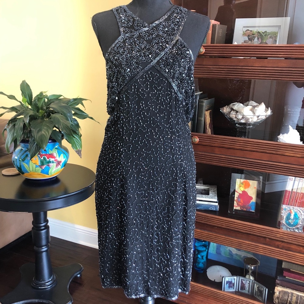 Vintage Stenay black beaded dress - size 10